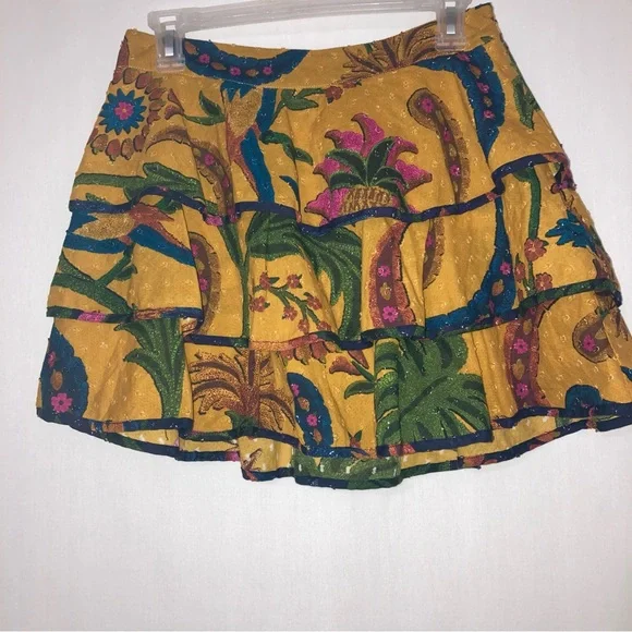 FARM Rio Yellow Tropical Tapestry layered Mini Skirt Size S - Picture 5 of 12